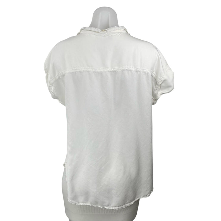 Alexander Jordan Womens White Cap Sleeve Collared Button Down Shirt Blouse Top L