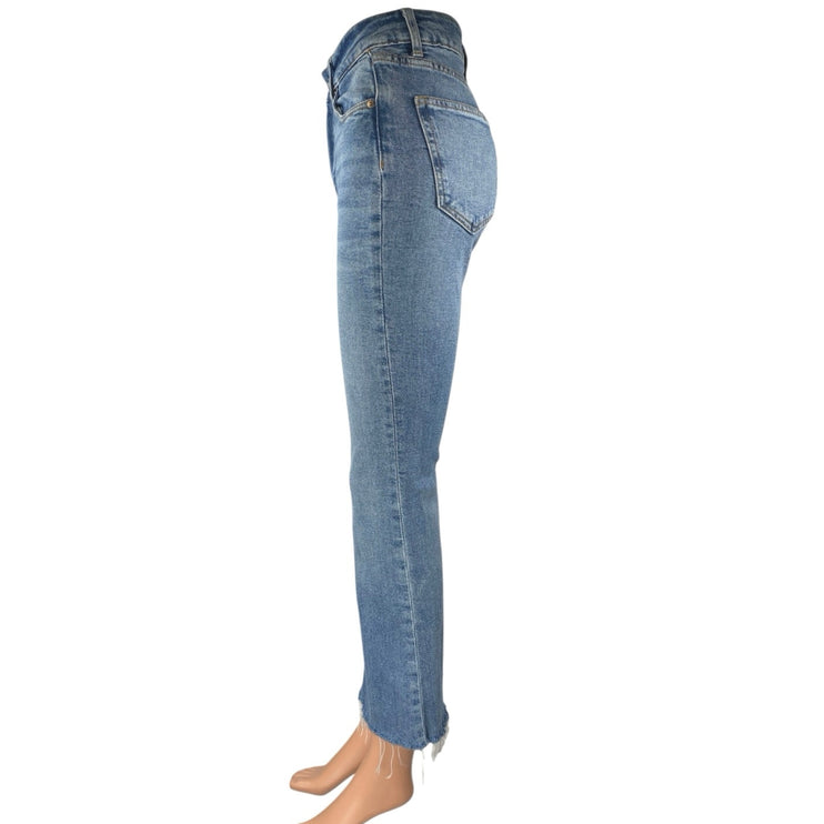 H&M Women's Blue High Waisted Raw Hem Casual Bootcut Flared Denim Jeans Size 2