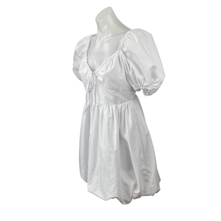 Centimeter Women's White Puff Sleeve Mini Babydoll Flare A-Line Shift Dress Sz M