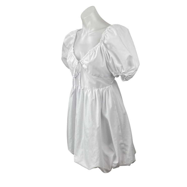 Centimeter Women's White Puff Sleeve Mini Babydoll Flare A-Line Shift Dress Sz M