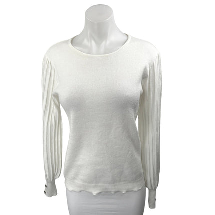 Nanette Lepore White Metallic Rib Knit Long Sleeve Pullover Sweater Top Size M