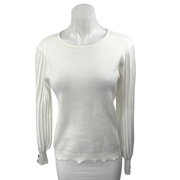 Nanette Lepore White Metallic Rib Knit Long Sleeve Pullover Sweater Top Size M