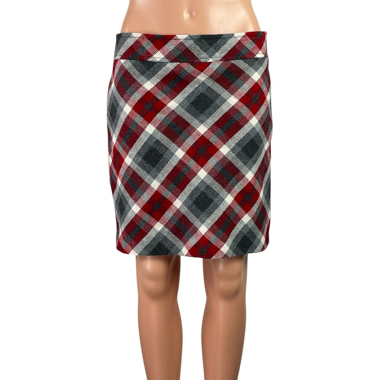 Ann Taylor LOFT Women's Red Plaid Check Zip Straight Pencil Mini Skirt Size 0