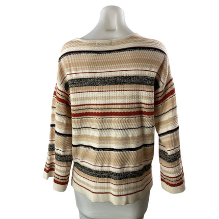 Liverpool Cream Long Sleeves Striped Textured Knit Pullover Sweater Top Size S