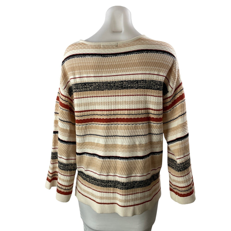 Liverpool Cream Long Sleeves Striped Textured Knit Pullover Sweater Top Size S