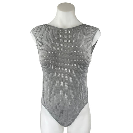 Zara Women's Gray Rhinestone Sleeveless Open Back Tank Bodysuit Top Size S
