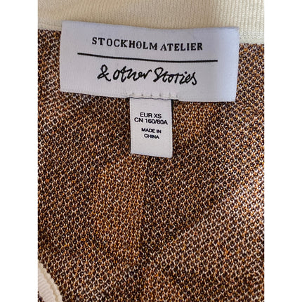 & Other Stories Geometric Jacquard Long Sleeve Crop Cardigan Sweater Top Size XS