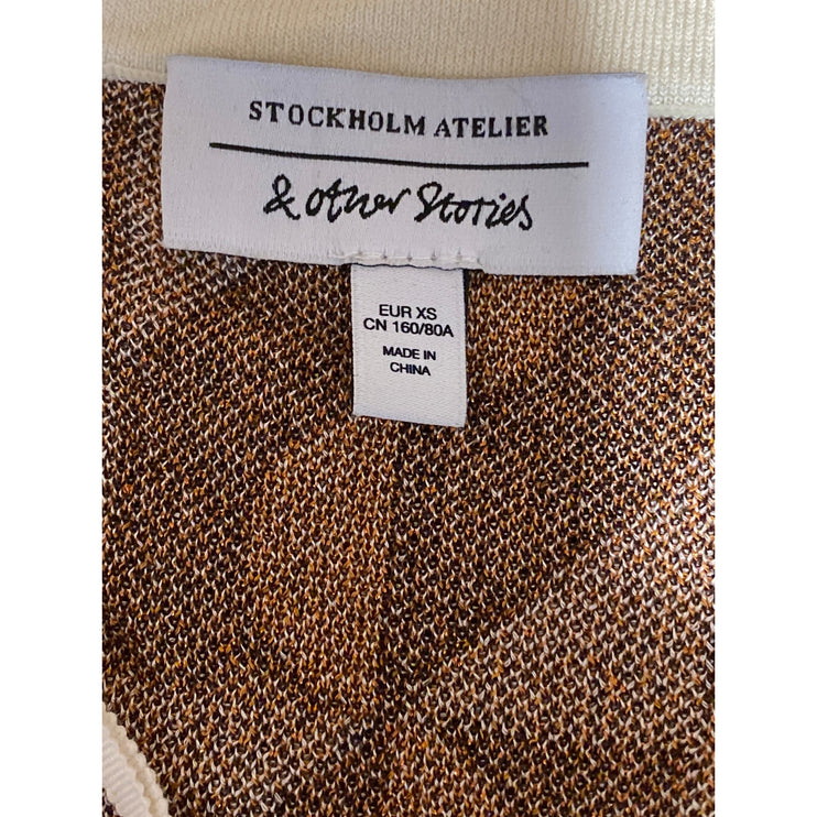 & Other Stories Geometric Jacquard Long Sleeve Crop Cardigan Sweater Top Size XS