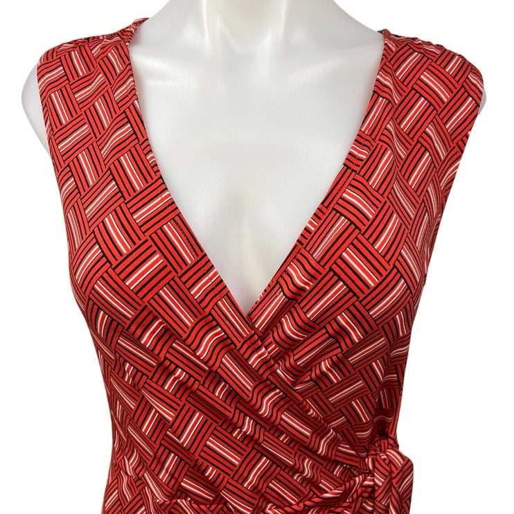 Banana Republic Red Sleeveless Deep V Printed Lines Mini Wrap Dress Size XS