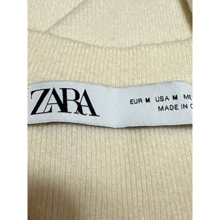 Zara Women's Cream Long Sleeve Knit Crew Neck Button Up Cardigan Sweater Size M