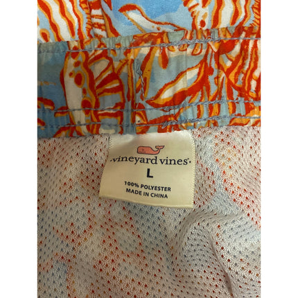 Vineyard Vines Men's Orange Seahorse Shells Print Swim Trunks Board Shorts Sz L