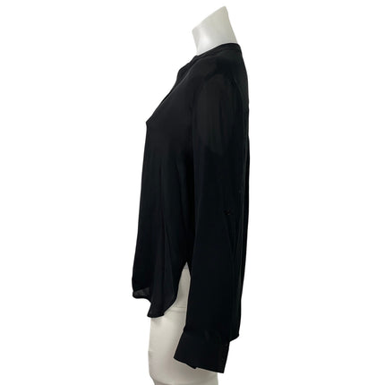 Vince Women's Black Silk Long Sleeve V Neck Semi Sheer High Low Blouse Top Sz 4