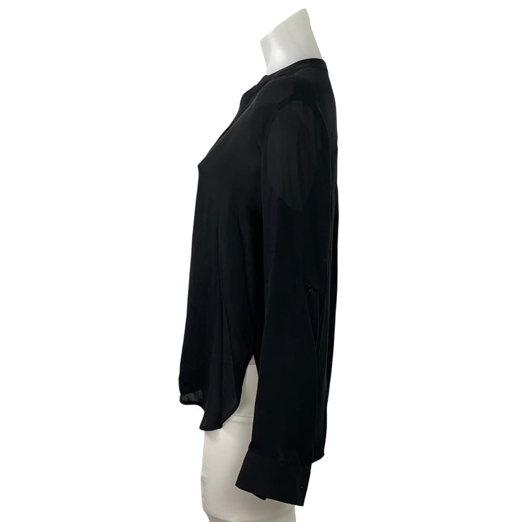 Vince Women's Black Silk Long Sleeve V Neck Semi Sheer High Low Blouse Top Sz 4