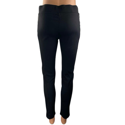 NEW Sapphire Ink Black Faux Leather Trim High Rise Skinny Trousers Pants Size M