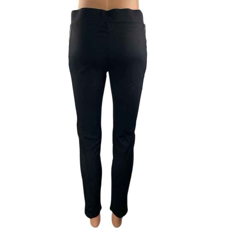 NEW Sapphire Ink Black Faux Leather Trim High Rise Skinny Trousers Pants Size M