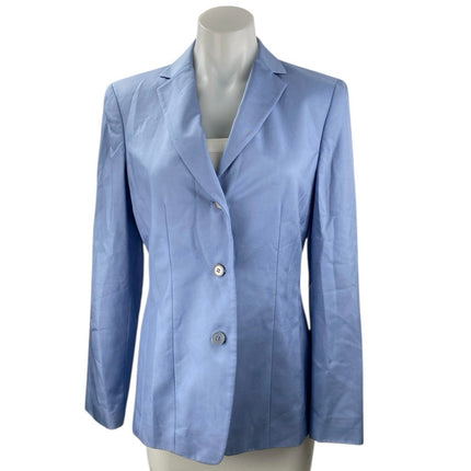 Ann Taylor 100% Silk Blue Long Sleeve Notch Button Up Blazer Coat Jacket Size 2