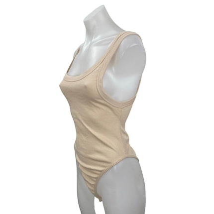Zara Cream Beige Ribbed Knit Scoop Neck Sleeveless Cami Tank Bodysuit Top Size M