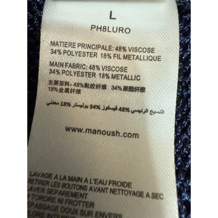 Manoush Blue Metallic Pearl Button Short Sleeve Knit Midi Sweater Shirt Dress L