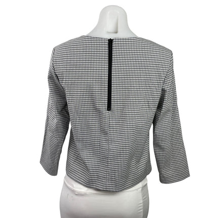 Rachel Zoe Women's Gray Plaid Long Sleeve Boat Neck Zip Work Blouse Top Size S