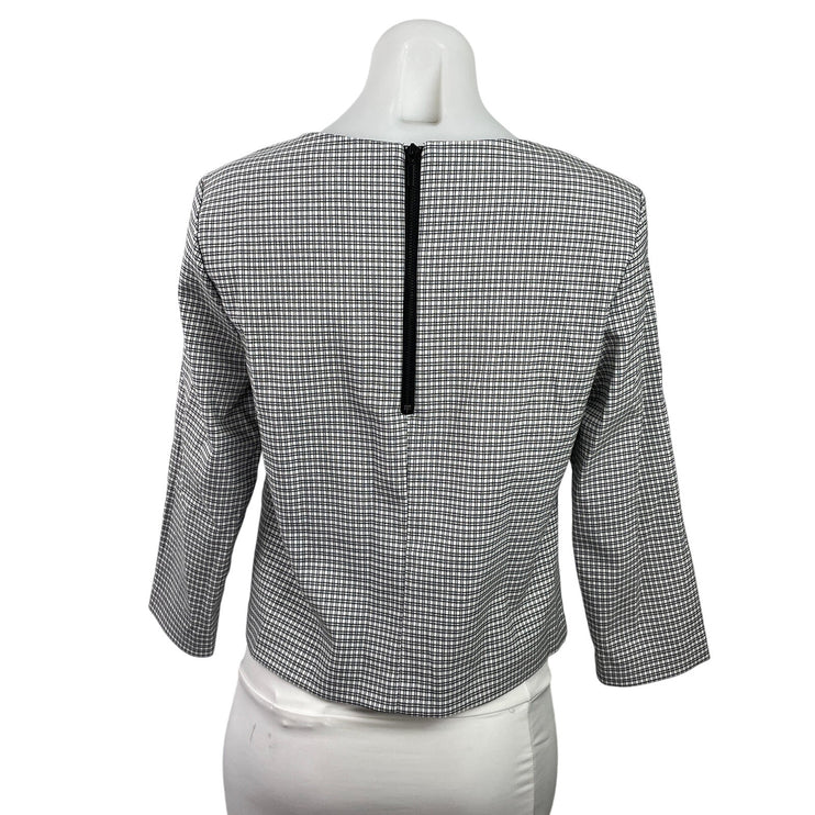 Rachel Zoe Women's Gray Plaid Long Sleeve Boat Neck Zip Work Blouse Top Size S