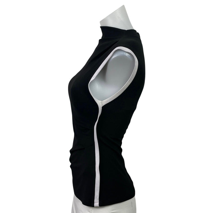 Reiss Eva Women's Black Asymmetric Contrast Mock Neck One Shoulder Blouse Top XS