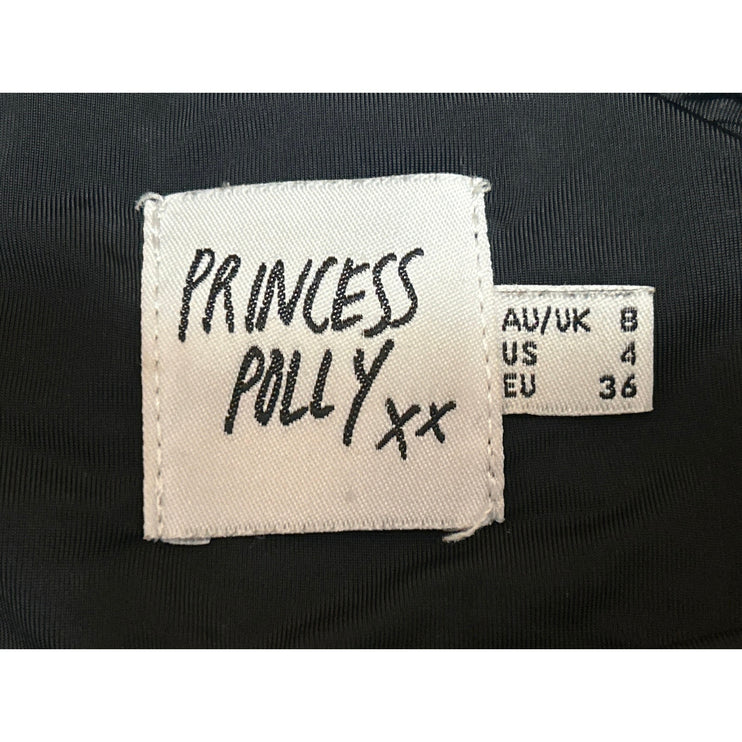 Princess Polly Black Sleeveless Halter Plunging Open Back Tank Crop Top Size 4