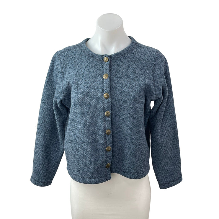 L.L. Bean Women's Blue Sherpa Lined Long Sleeve Button Up Cardigan Sweater Top M