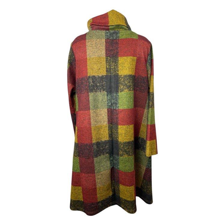 Buykud Multicolor Plaid Check Turtleneck Long Sleeve Mini Sweater Dress Size M/L