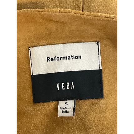 Reformation x Veda Women's Tan 100% Leather Suede Button Up Coat Jacket Size S