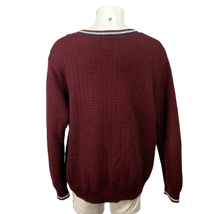 Ben Sherman Men's Red V Neck Cable Knit Long Sleeve Pullover Sweater Top Size L