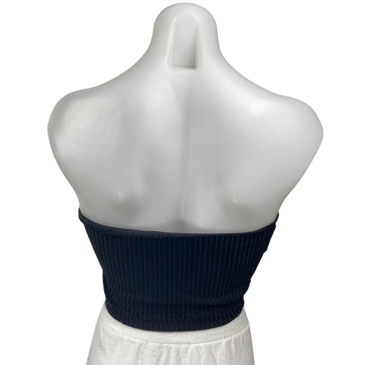 Kookai Women's Black Strapless Sleeveless Ribbed Knit Tube Bandeau Crop Top 1