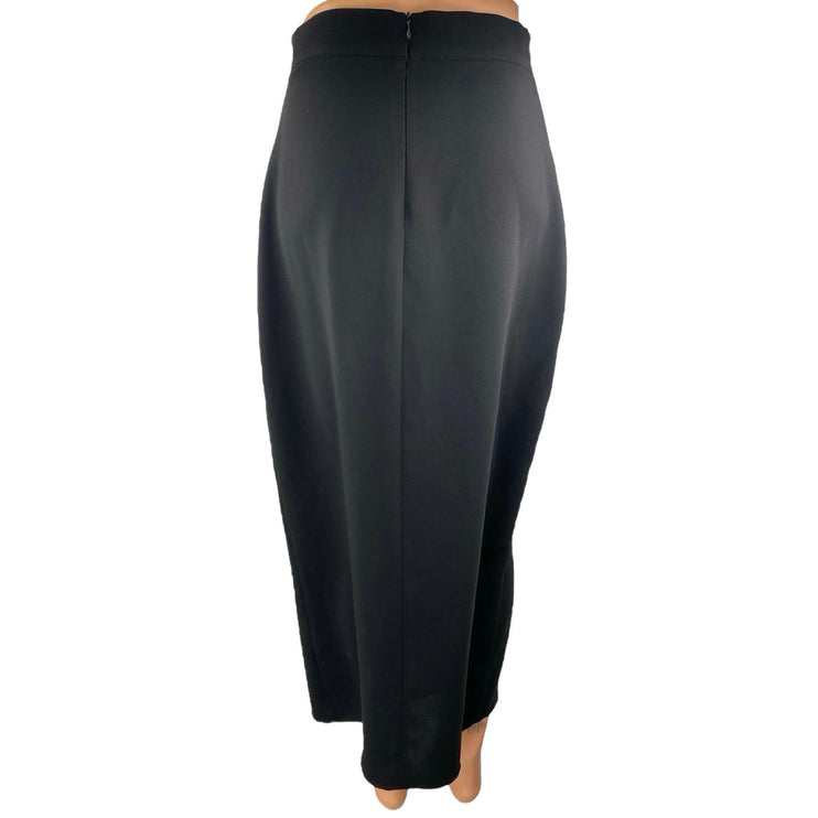 Zara Women's Black Faux Wrap Zip High Waisted Split Pencil Midi Skirt Size S