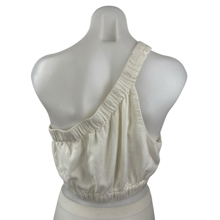 NEW Abercrombie & Fitch White Linen One Shoulder Sleeveless Tank Crop Top Size M
