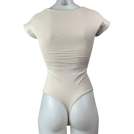 ARITZIA Babaton Women's Cream Short Sleeve Square Neck Shirt Bodysuit Top Sz XS