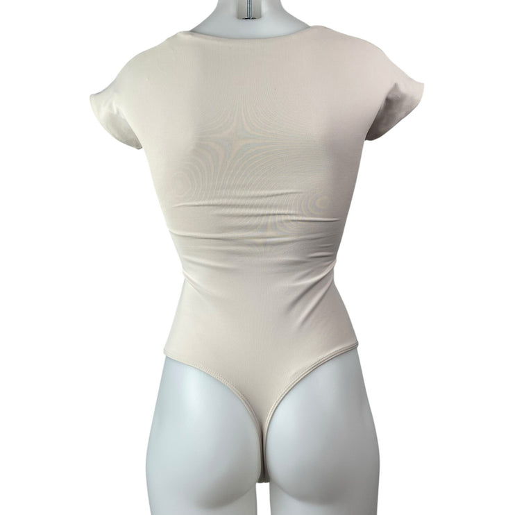 ARITZIA Babaton Women's Cream Short Sleeve Square Neck Shirt Bodysuit Top Sz XS