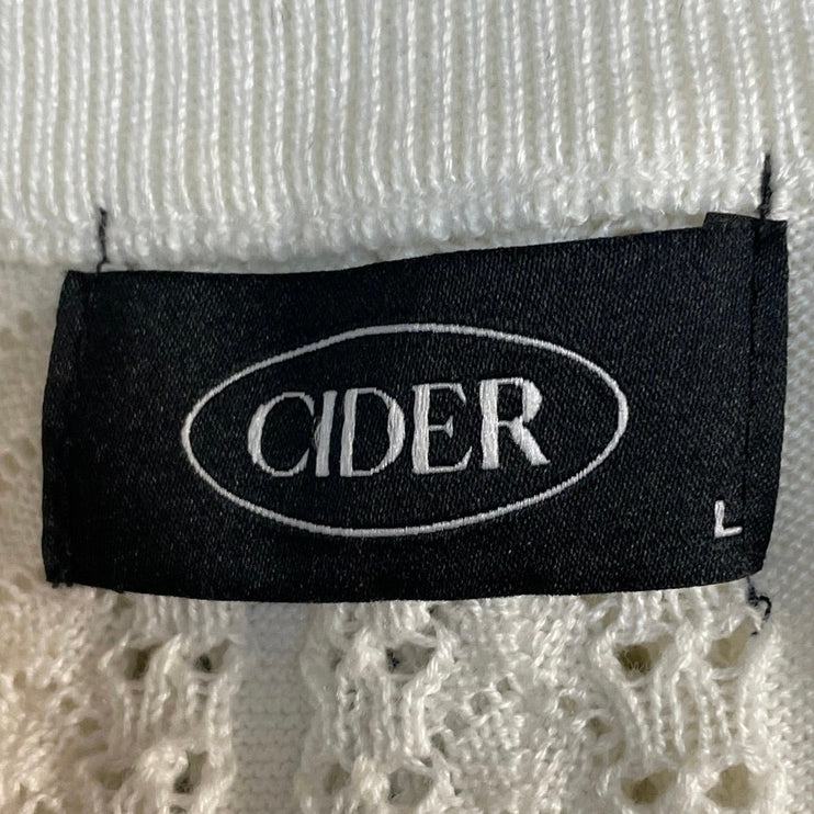 Cider Women's Cream Pointelle Crochet Bow Hald Sleeve Cardigan Sweater Top Sz L