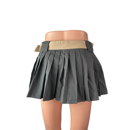 Rumours Women's Gray Belted Pleated High Waist Mini Skater Flare A-Line Skirt S