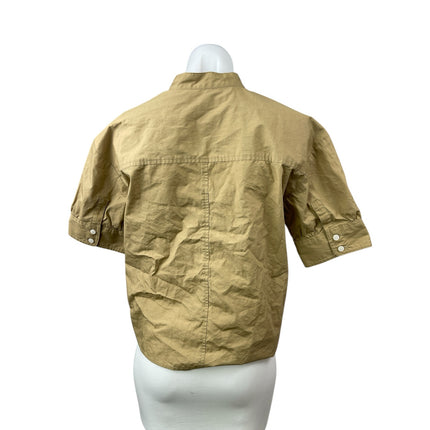Banana Republic Women's Tan Khaki Short Sleeve Mock Button Down Shirt Top Size S