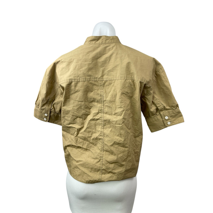 Banana Republic Women's Tan Khaki Short Sleeve Mock Button Down Shirt Top Size S