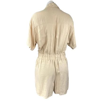 Abercrombie & Fitch Cream Beige Utility Short Sleeve Button Up Romper Shorts S