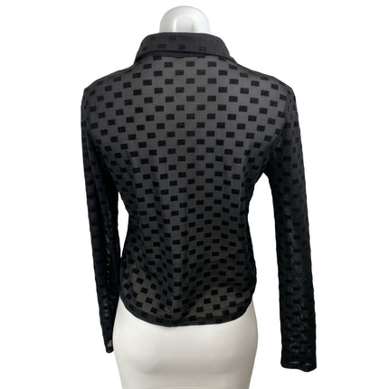 Edikted Womens Black Check Blocks Long Sleeve Sheer Button Down Shirt Top Size 1