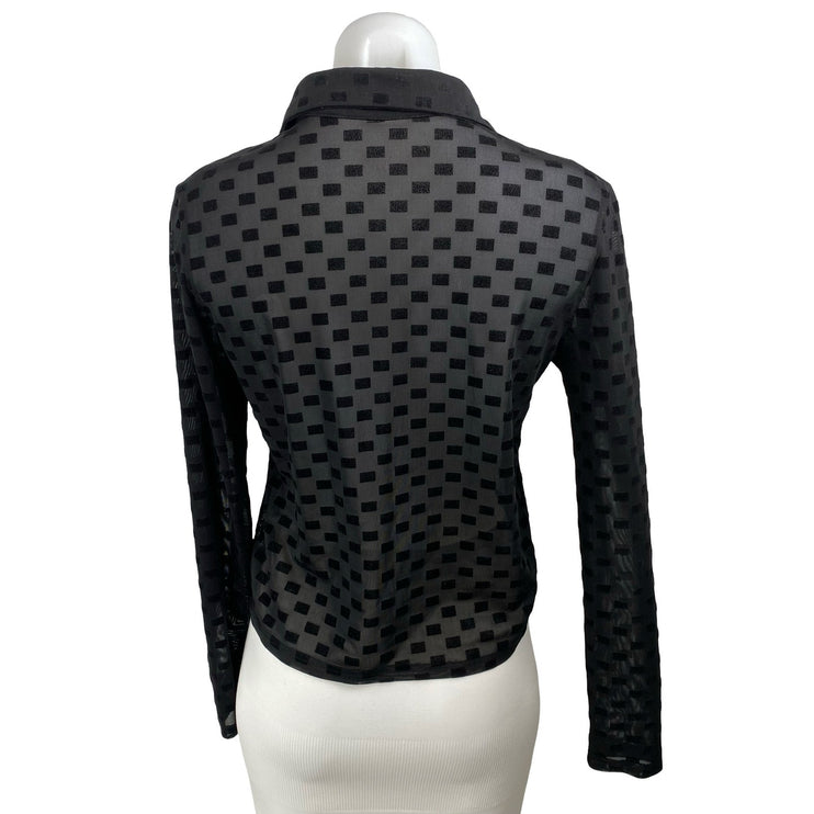 Edikted Womens Black Check Blocks Long Sleeve Sheer Button Down Shirt Top Size 1
