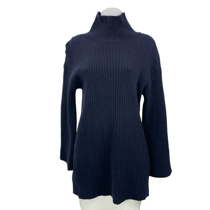 Reformation Dark Blue Long Sleeves Ribbed Knit Turtleneck Sweater Tunic Top XS