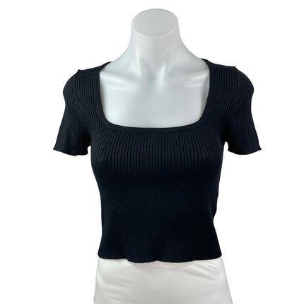 Madewell Women's Black Ribbed Knit Square Neck Sculpt T Shirt Crop Top Size S