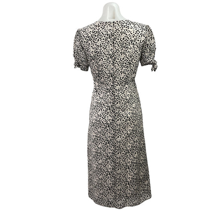 Loli Loli Black Leopard Animal Print Short Puff Sleeve A Line Midi Dress Size L