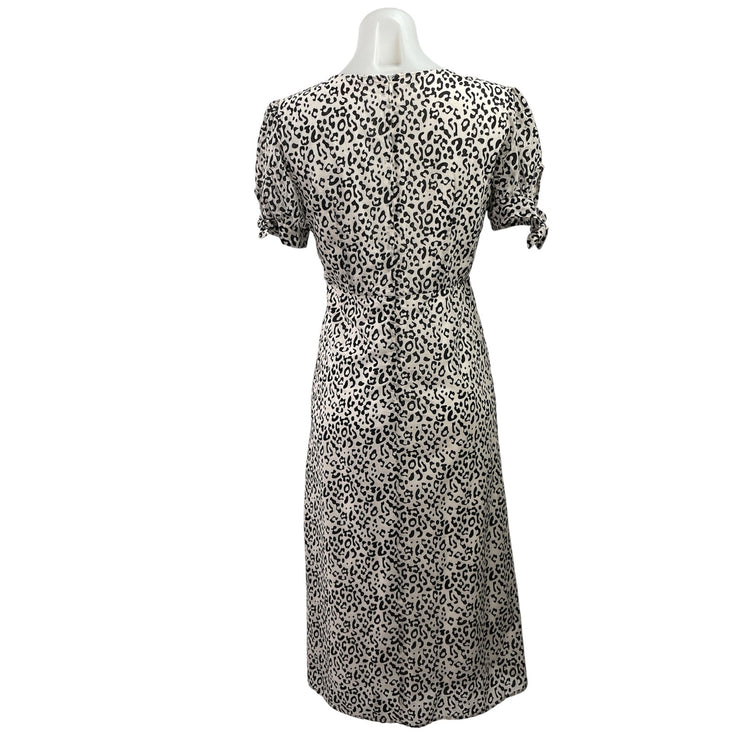 Loli Loli Black Leopard Animal Print Short Puff Sleeve A Line Midi Dress Size L