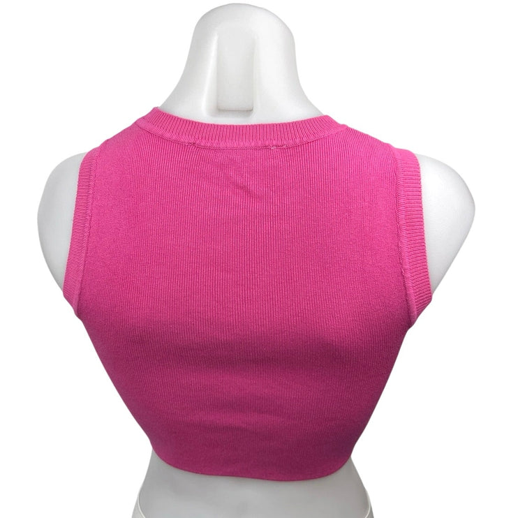 Zara Pink Ribbed Stretch Knit Sleeveless Crew Neck Crop Sweater Tank Top Size S