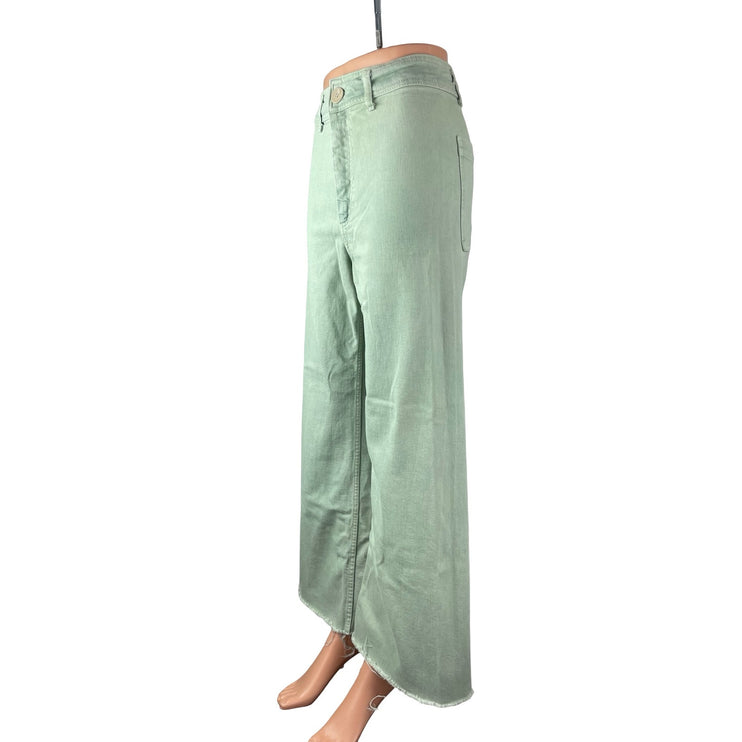 Zara Women's Green High Rise Wide Leg Palazzo Raw Hem Baggy Denim Jeans Size 4