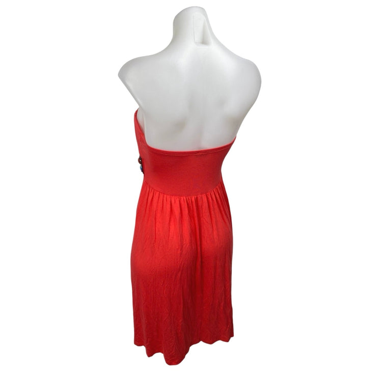 Ariella Red Multicolor Beads Strapless Sleeveless Mini Bandeau A-line Dress Sz S