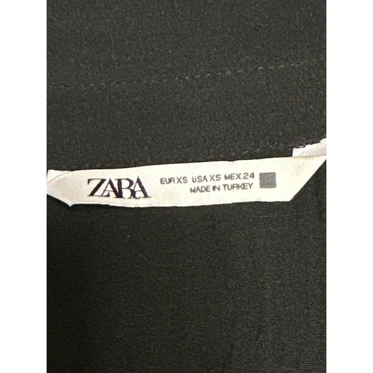 Zara Women's Black Long Sleeve V Neck Twist Front Wrap Mini Shirt Dress Size XS
